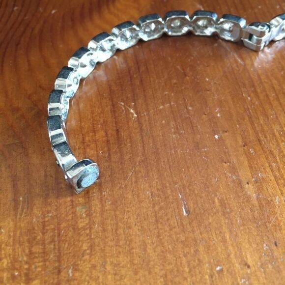 Hinge Silver Tone Bracelet with Blue Rhinestone - Picture 5 of 8